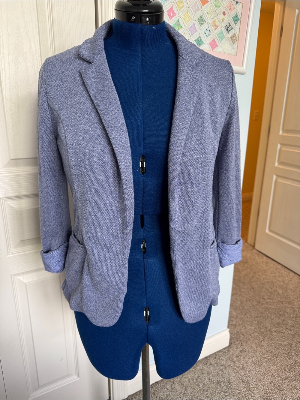 Skies Are Blue Heathered Light Blue Open Front Blazer
